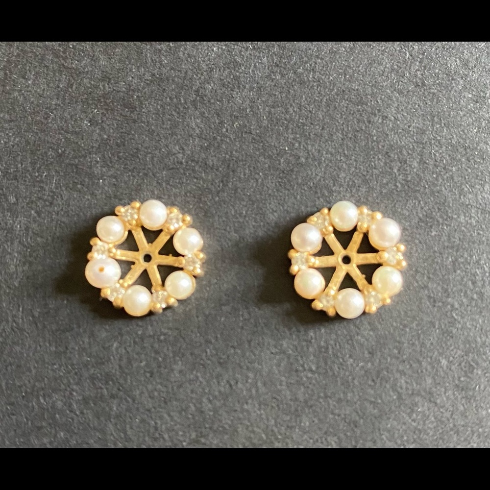 Beautiful Pair of Diamond and Pearl Earring Jackets 14k